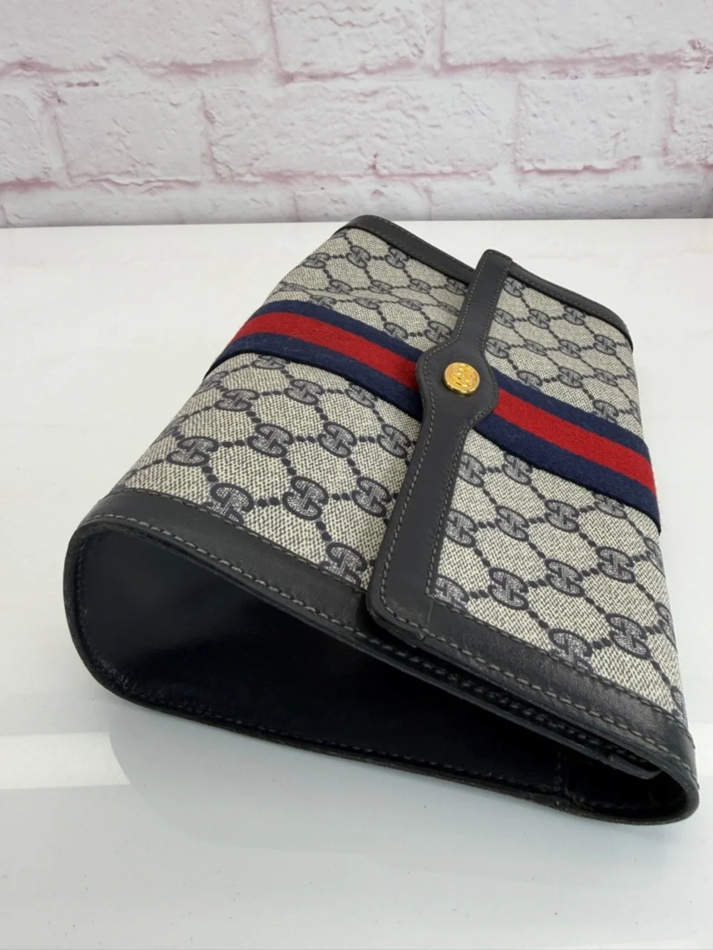 Gucci Vintage Sherry Line Web Monogram Canvas Clutch Pouch